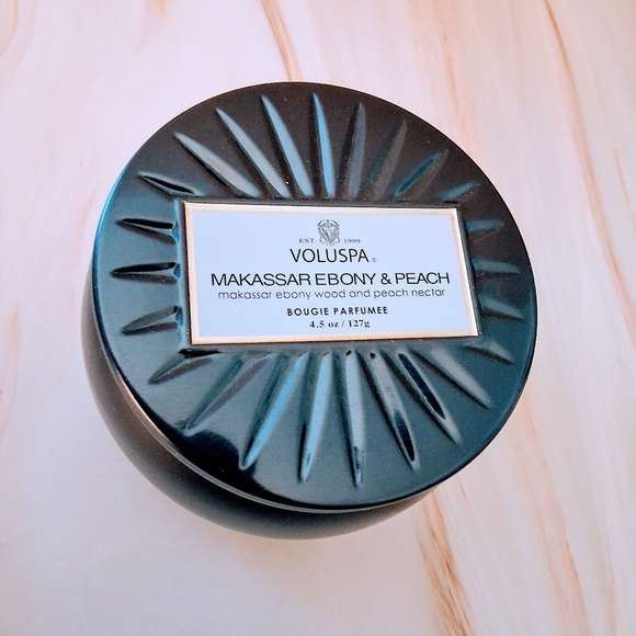 Voluspa Makassar Ebony & Peach Mini Tin Candle - Picture 6 of 10